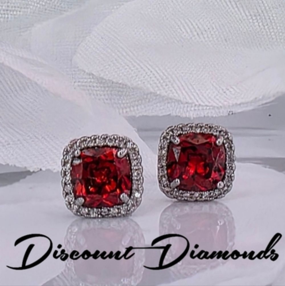 Red & Clear White Natural Topaz Stud Earrings on 925 Silver